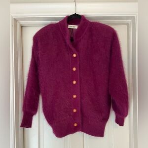 Vintage 1980’s Women's Size L Deep  Burgundy/Purple Furry Cardigan